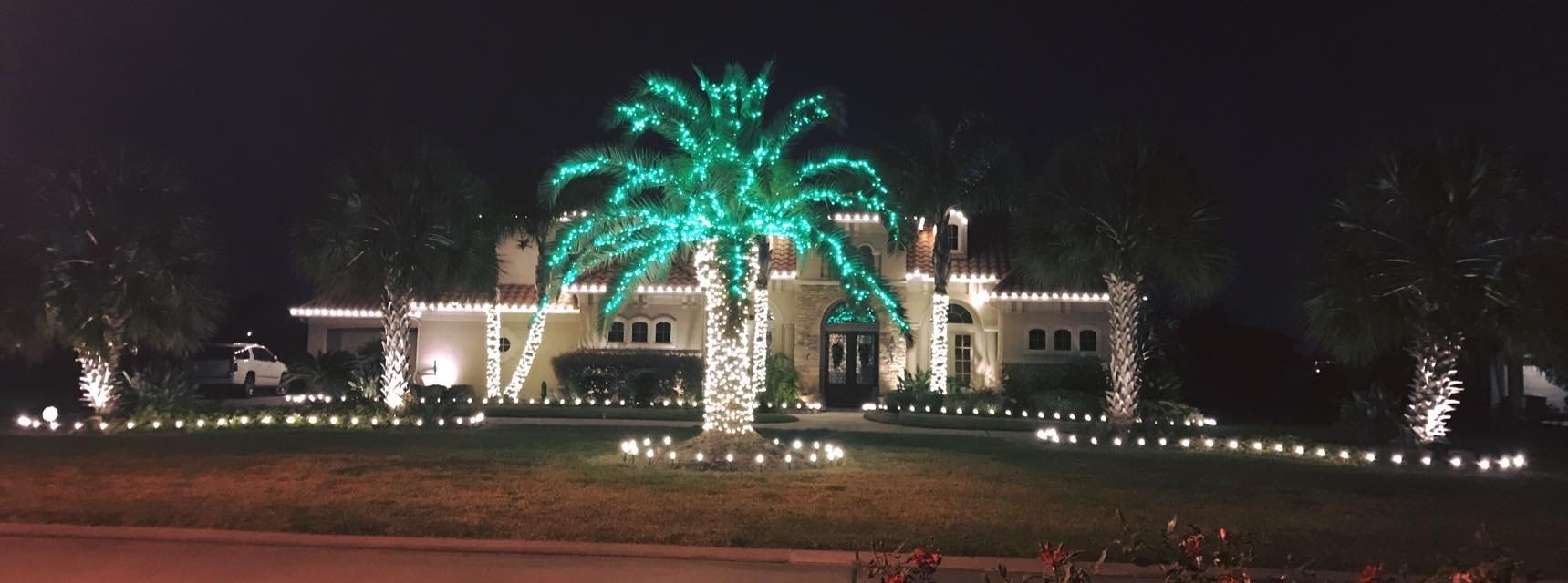 Beach home with Christmas lights