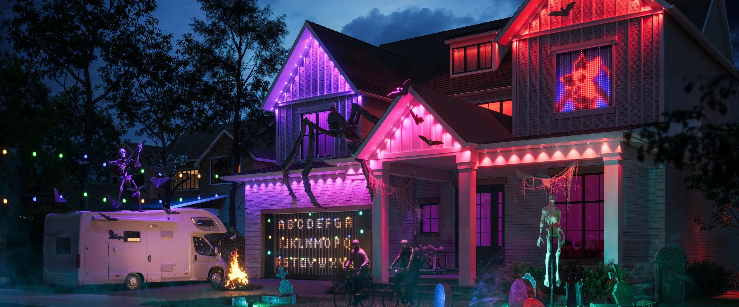 Home with permanent outdoor lighting